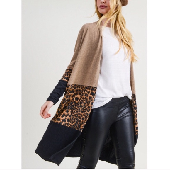 First Love Sweaters - LAST 1 LEFT‼️ Leopard block brushed knit cardigan